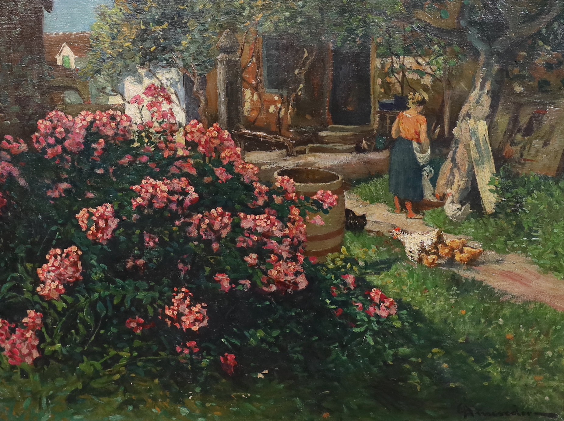 Eduard Ameseder (Austrian, 1856-1938), 'Steirischer Bauernhof c.1913', oil on canvas, 44 x 58cm